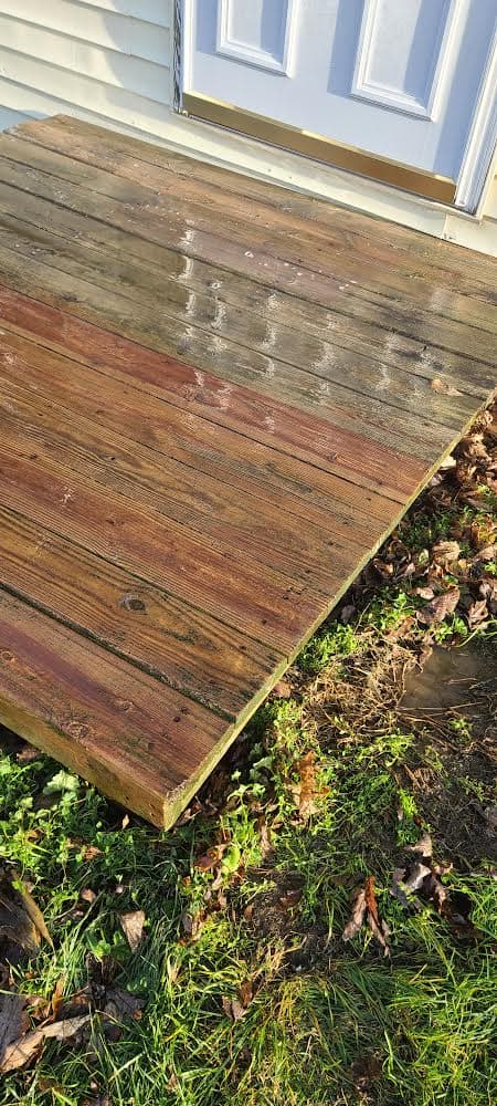 Close-up of deck boards with moss and algae buildup